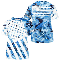 Maxcorners American Flag Blue Camo Fishing Personalized Patriotic Uv Protection Camouflage Fishing Jerseys