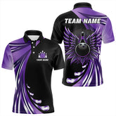 Maxcorners Black And Purple Bowling Ball And Pins Wings Bowling Shirts For Men Custom Team Bowling Jerseys