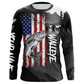 Maxcorners American Flag Walleye Fishing Custom Long Sleeve Performance Fishing Shirts, Walleye Fishing Jerseys