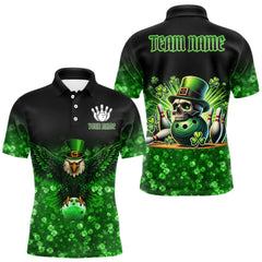 Maxcorners Green shamrock St Patrick's Day Eagle Skull Men's Bowling Shirts Custom Lucky Bowling Team Jersey LM1812