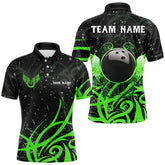 Maxcorners Black And Green Camo Bowling Polo, Quarter Zip Shirt For Men Custom Team Bowling Jersey Bowlers Outfit