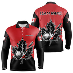 Maxcorners Black and Red maple leaf Mens golf polo shirts custom patriotic Canadian Flag golf attire for mensMT0306