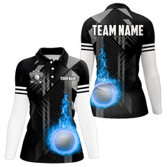 Maxcorners Black And White Blue Flame Golf Ball Mens Golf Polo Shirt Custom Team Mens Golf Apparel, Golfing Gifts