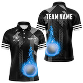 Maxcorners Black And White Blue Flame Golf Ball Mens Golf Polo Shirt Custom Team Mens Golf Apparel, Golfing Gifts