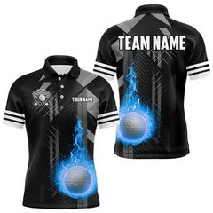 Maxcorners Black And White Blue Flame Golf Ball Mens Golf Polo Shirt Custom Team Mens Golf Apparel, Golfing Gifts