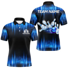 Maxcorners Black and Blue Bowling polo, Quarter zip Shirts for Men Custom Bowling Team jerseys, Gift For Bowler LM1812
