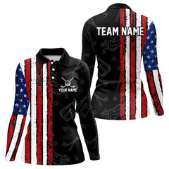 Maxcorners Black Camo American Flag Golf Polo Shirts For Men custom Patriotic golf outfit Team Jerseys
