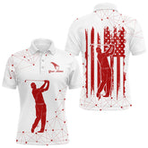 Maxcorners Red And White Pattern American Flag Mens Golf Polo Shirts Custom Patriotic Golf Attire For Mens