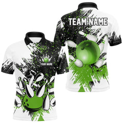 Maxcorners Black & White Men Bowling Polo, Quarter Zip Shirt Custom bowling jersey, mens bowling outfit | Green LM2512