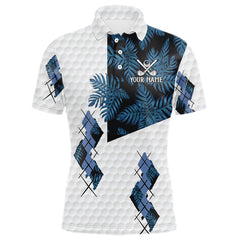 Maxcorners Blue tropical argyle pattern white golf polos shirts for men custom mens golf top, best golf gifts MT2407