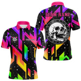 Maxcorners Colorful Black Skull Darts Board Dart Polo, Quarter Zip Shirts Custom Team Dart Jerseys