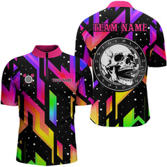 Maxcorners Colorful Black Skull Darts Board Dart Polo, Quarter Zip Shirts Custom Team Dart Jerseys