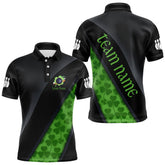 Maxcorners Black and Green Shamrock St Patrick Day Bowling Polo, 1/4 Zip Shirt for Men Custom Bowling Team Jersey