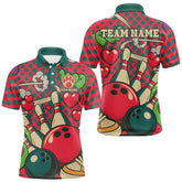 Maxcorners Colorful Bowling Polo, Quarter Zip shirts for Men Custom vintage retro bowling team league jerseys LM3006