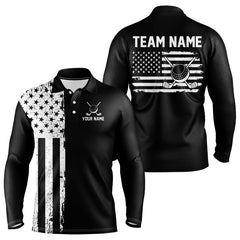 Maxcorners Black and White American Flag Mens golf polo shirts Custom name patriotic team golf uniformMT0306