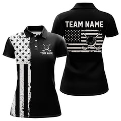 Maxcorners Black and White American Flag Mens golf polo shirts Custom name patriotic team golf uniformMT0306