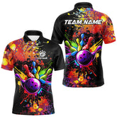 Maxcorners Colorful Bowling Jerseys Bowling Polo, 1/4 Zip Shirt For Men Custom Bowling Team Shirts For Bowlers Lm243