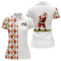 Maxcorners Christmas Golf Hoodies Custom Red, White, Green Argyle Pattern Santa Golfer Xmas Golf Gifts