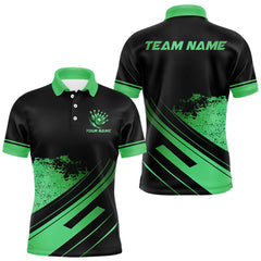 Maxcorners Custom Black And Green Bowling Team Polo, Quarter-Zip Shirts For Men, Personalized Bowling Jerseys LM2408