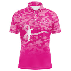 Maxcorners Breast Cancer Awareness golf shirts custom Mens golf polos shirts, pink camo ribbon golf shirts TU0111