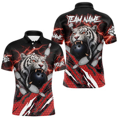Maxcorners Black and Red Lightning Thunder Tiger Bowling Polo, 1/4 Zip Jersey for Men, Tiger Bowling Team shirts LM2901