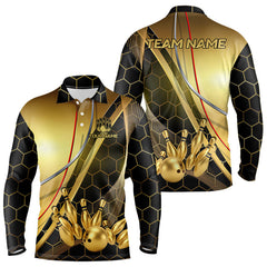 Maxcorners Custom Black and Gold Bowling Polo, Quarter Zip Shirts For Men, Bowling Team League Jersey LM2707