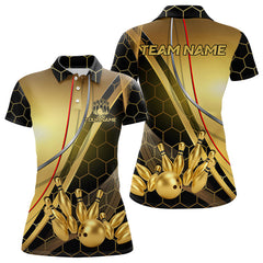 Maxcorners Custom Black and Gold Bowling Polo, Quarter Zip Shirts For Men, Bowling Team League Jersey LM2707
