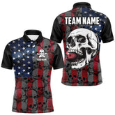 Maxcorners American Flag Skull Camo Bowling Shirt For Men Custom patriotic Team Jersey bowling attire for men LM263