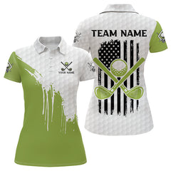 Maxcorners Green and White American Flag Golf Polo shirt for Men Custom patriotic golf team uniform outfit