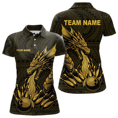 Maxcorners Custom Tribal pattern Gold Dragon Bowling Polo, Quarter Zip Shirt For Men, Bowling Team League Jersey LM2707
