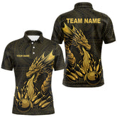 Maxcorners Custom Tribal pattern Gold Dragon Bowling Polo, Quarter Zip Shirt For Men, Bowling Team League Jersey LM2707