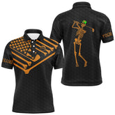 Maxcorners Mens golf polo shirt Skeleton American flag custom black and orange Halloween shirts
