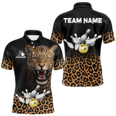Maxcorners Custom Leopard Bowling Polo, Quarter Zip Jerseys for Men, Personalized Leopard Bowling Team shirts LM2901