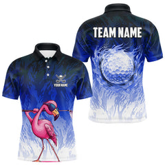 Maxcorners Funny Flamingo Blue camo flame golf ball Mens Golf Polo Shirts Custom Flamingo Golf attire for men