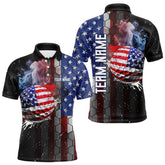 Maxcorners Smoke Golf ball American Flag pattern Mens Golf Polo Shirts Custom Patriotic Golf attire for men