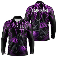 Maxcorners Black & Purple Lightning Thunder Dragon Bowling Shirt For Men Custom Dragon Bowling Team Shirt Uniform