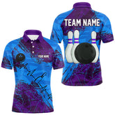 Maxcorners Blue and Purple Grunge Camo Heartbeat Bowling Polo, 1/4 Zip Shirt For Men Custom Bowling Team JerseyMT0306