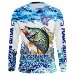 Maxcorners Crappie fishing Blue ocean camo Custom UV protection fishing long sleeve shirt, Crappie Fishing jersey MT2108