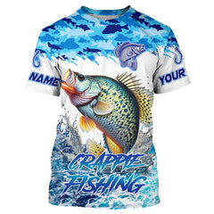 Maxcorners Crappie fishing Blue ocean camo Custom UV protection fishing long sleeve shirt, Crappie Fishing jersey MT2108