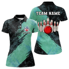 Maxcorners Black And Mint Color Bowling Polo Shirt Custom Bowling Team Jerseys, Bowler Outfit