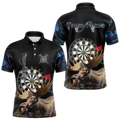 Maxcorners Personalized Black and Blue Camo Moose Darts Shirts For Men Custom Darts Team Jerseys LM2711