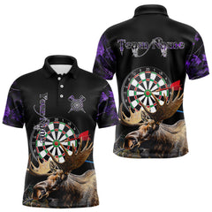 Maxcorners Personalized Black and Purple Camo Moose Darts Shirts For Men Custom Darts Team Jerseys LM2711