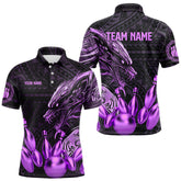 Maxcorners Black And Purple Dragon Tribal Bowling Polo, 1/4 Zip Shirts For Men & Women Custom Retro Bowling Team Jerseys