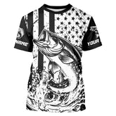 Maxcorners Black and White American Flag Largemouth Bass Fishing Custom patriotic Bass fishing jerseys MT2108