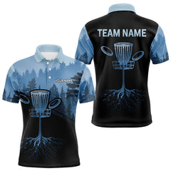 Maxcorners Black and Blue forest camo Mens Disc golf polo shirts Custom team disc golf wear, disc golf outfit LM1506