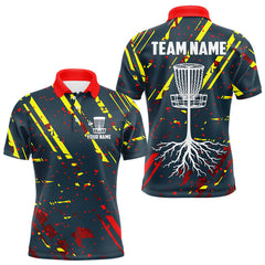 Maxcorners Blue, yellow and red background Mens Disc golf polo shirts Custom name disc golf clothing for team LM1506