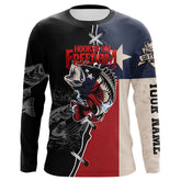 Maxcorners Texas Bass Fishing Patriotic Hooked On Freedom Custom Name Performance Long Sleeves Fishing Shirts