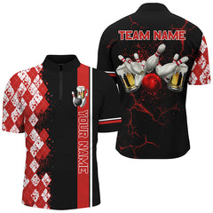 Maxcorners Black And Red Argyle Pattern Bowling Beer Custom Bowling Shirts Bowling Team League Jerseys For Men And Women