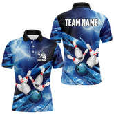 Maxcorners Blue Lightning Thunder Storm Bowling Polo Shirt For Men Custom Bowling Team Jersey