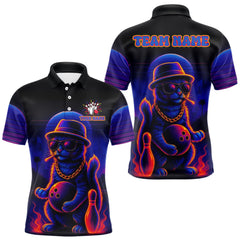Maxcorners Custom Funny Cat Neon Bowling Jerseys for Men Bowling Uniform Polo & 1/4 Zip Bowling Team Shirts LM0412